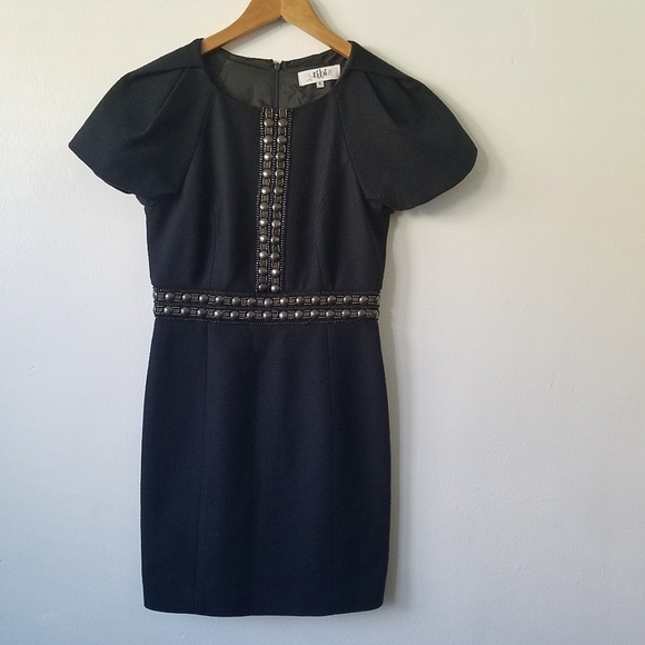 TIBI Rivet Embellished Textured Lined Black Career Work Cocktail Sheath Dress - Picture 1 of 13